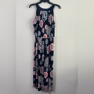 Robbie Bee women’s sleeveless medallion puff print maxi dress size small new